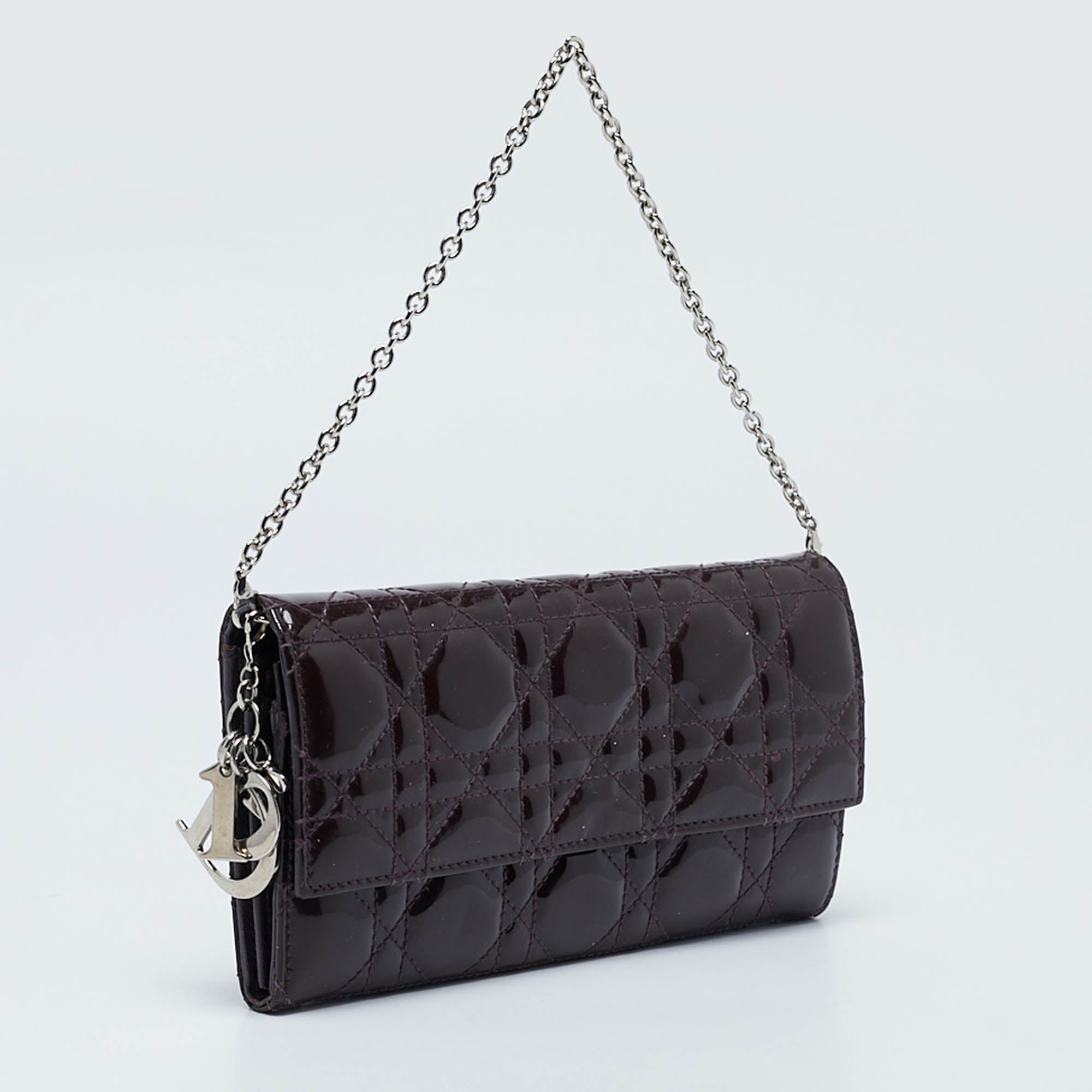 Dior Purple Cannage  Leather Lady Dior Wallet On Chain