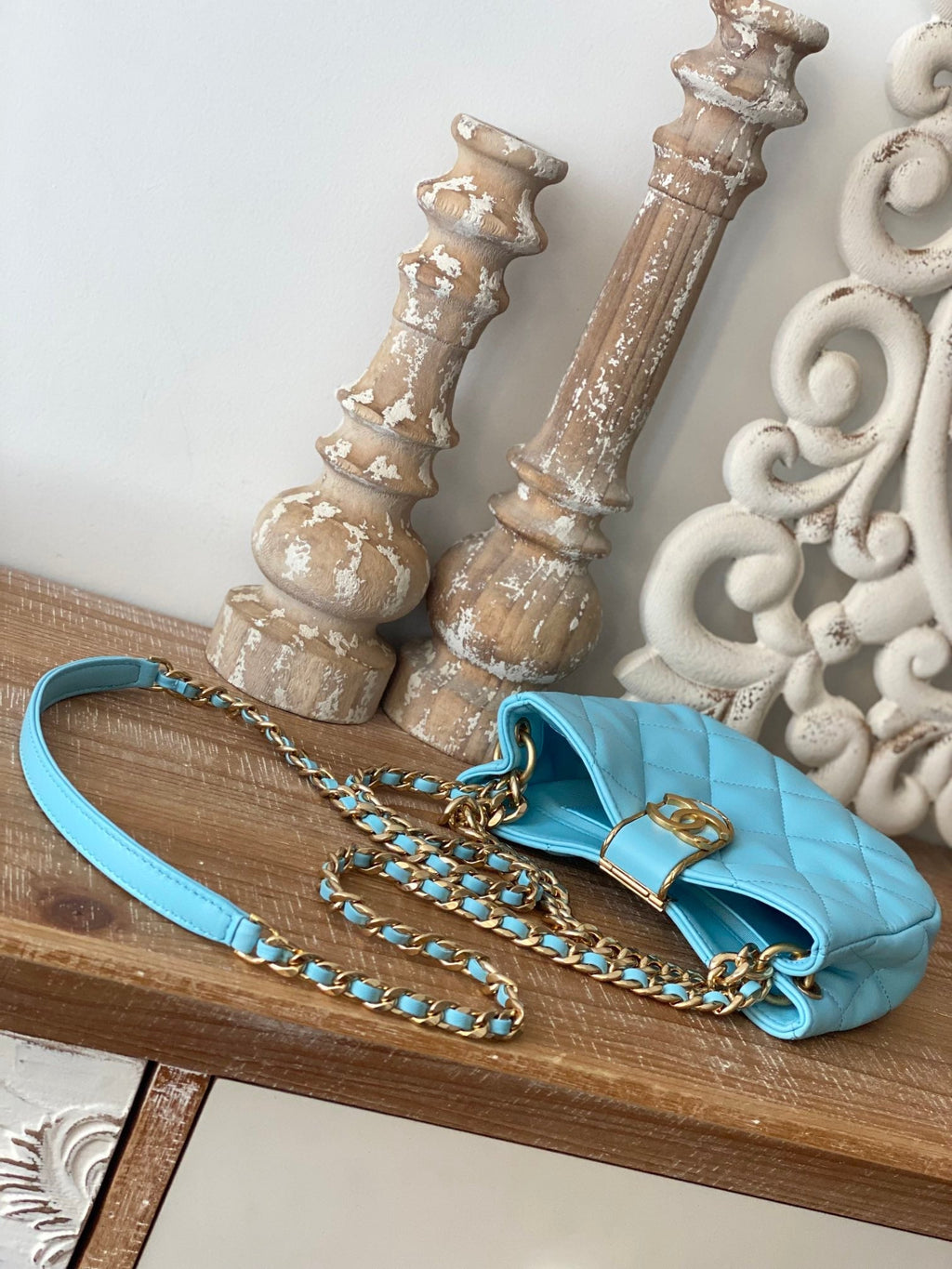 ChanelSmall Hobo Bag Gold Hardware Blue For Women Handbags, Shoulder Bags 7.5in/19cm