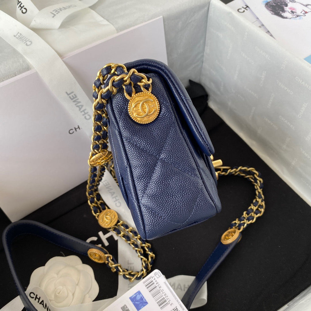 ChanelMini GlamIap Bag With Top Handle Gold Hardware Navy Blue For Women Handbags, Shoulder Bags 7.9in/20cm AS2431 B08846 NJ532