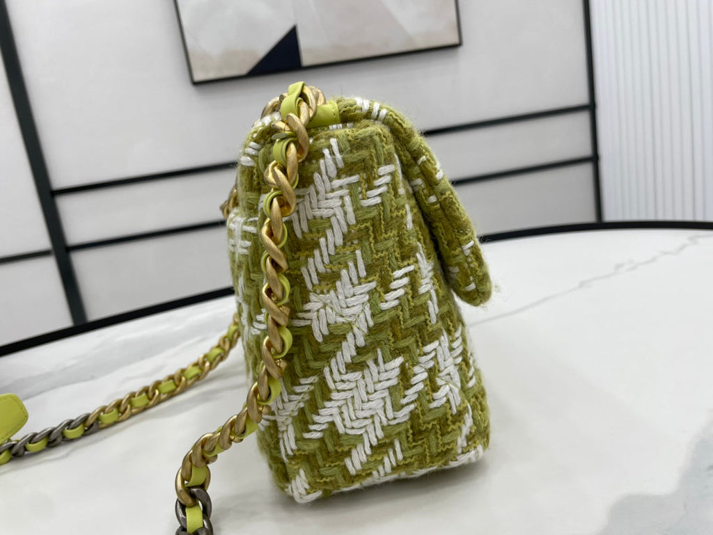 Chanel 19 Large Handbag Gold Hardware Green For Women Handbags, Shoulder Bags 11.8in/30cm
