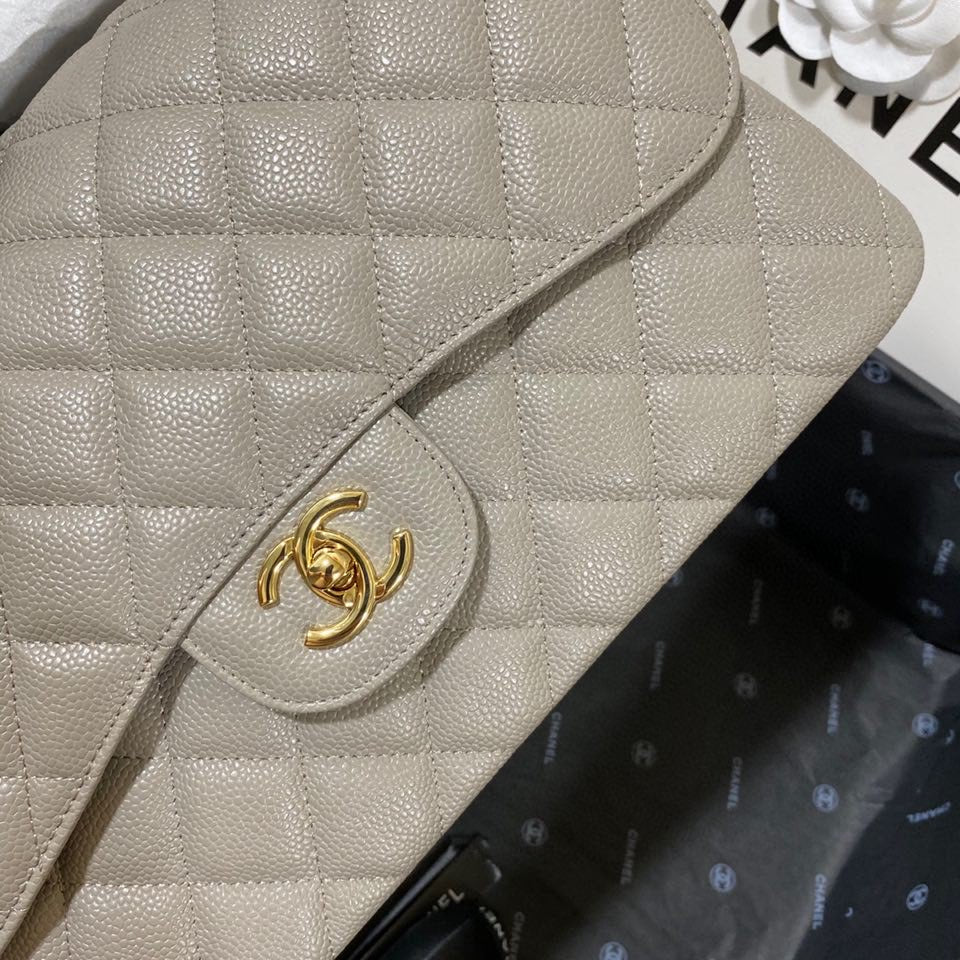ChanelLarge Classic Handbag Gold Hardware Grey For Women Handbags, Shoulder Bags 11.8in/30cm