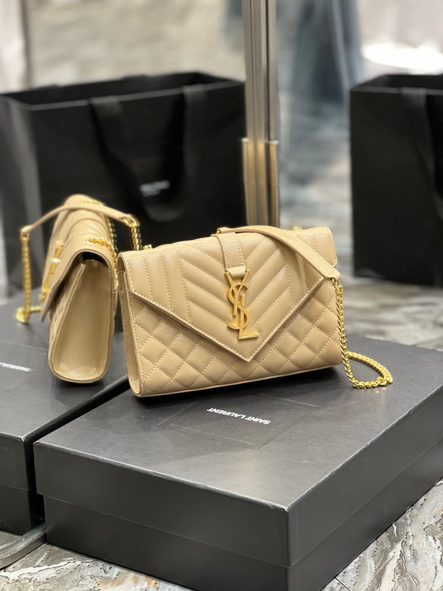 YSSL Small Bag Dark Beige In Mix Matelasse For Women 8in/21cm YSL 600195BOW912721