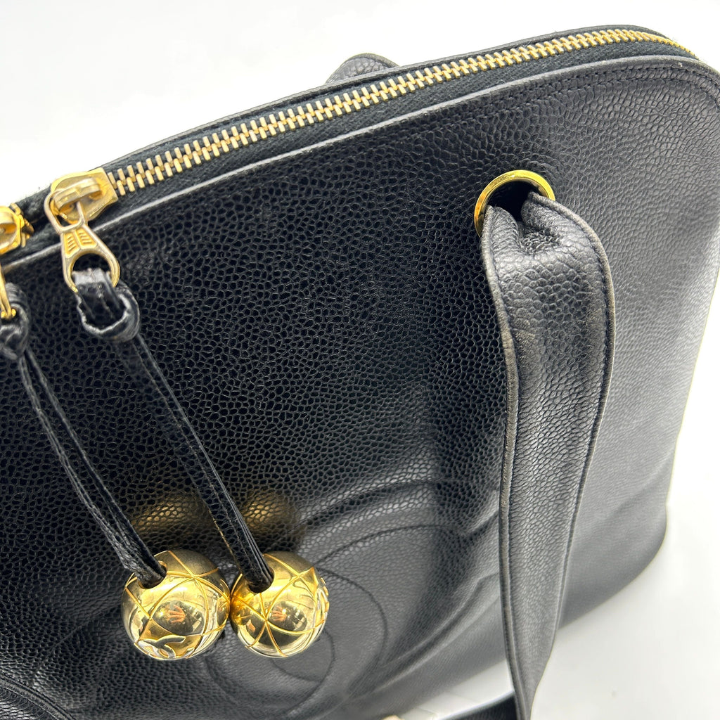 CHANEL Caviar Large CC Shoulder Bag Black  WD012636