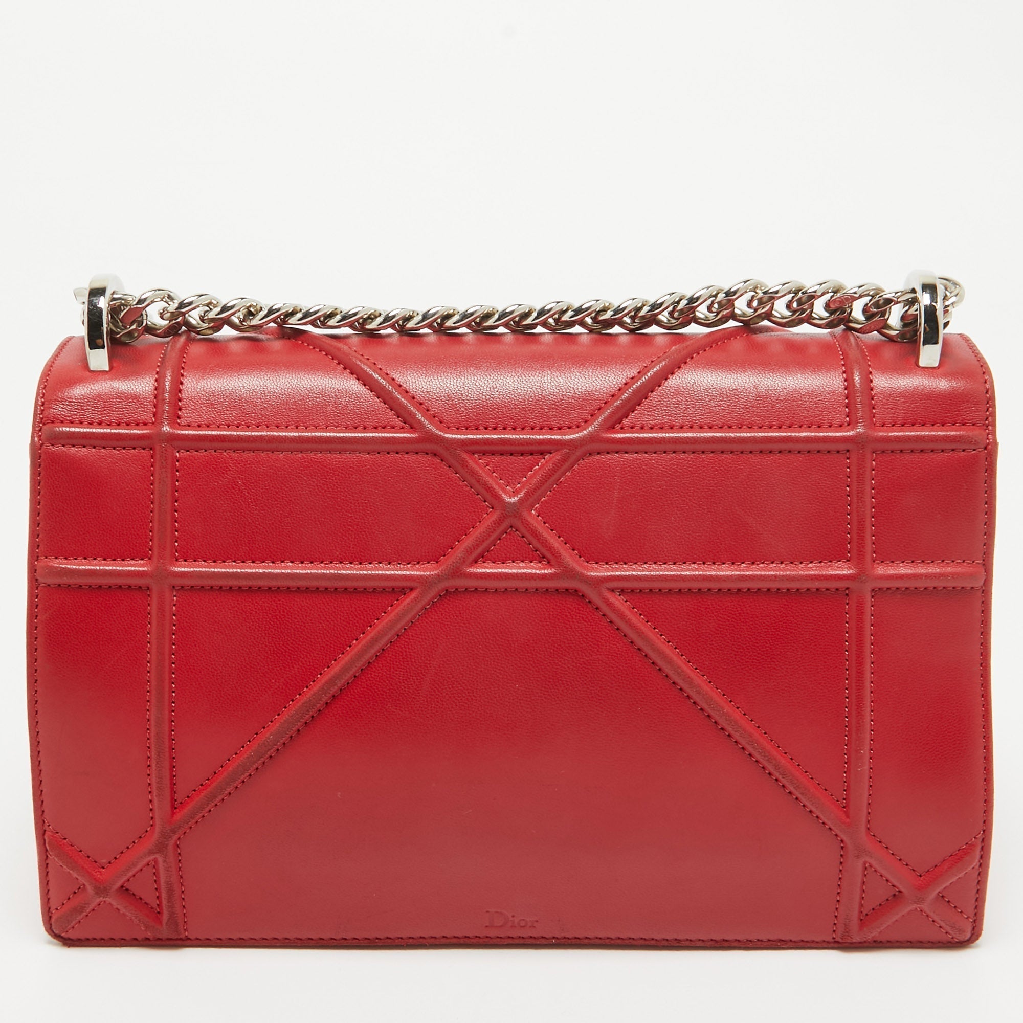 Dior Red Leather Medium Diorama Flap Shoulder Bag..
