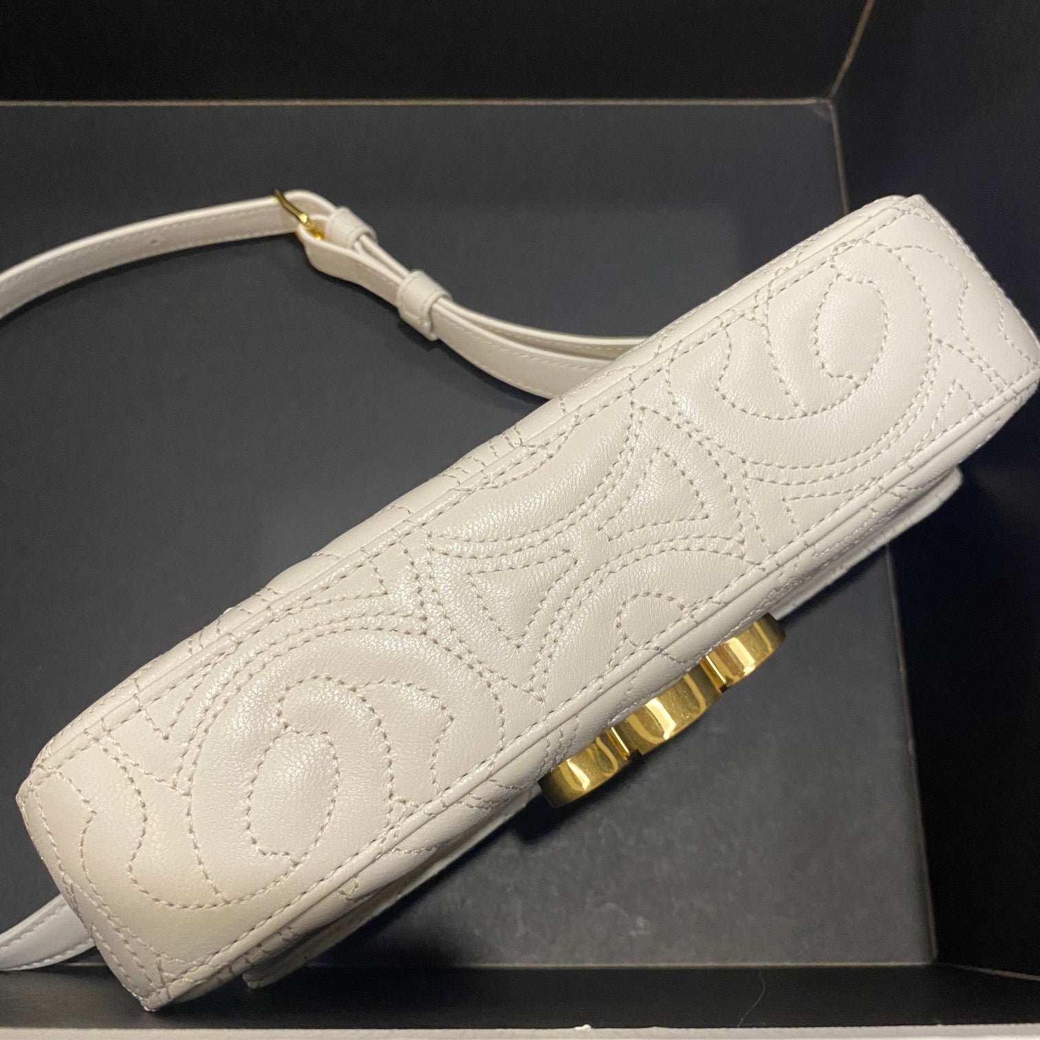Triomphe Shoulder Bag In Quilted Triomphe Lambskin White For Women 8in/20cm 194143EF4.01BC