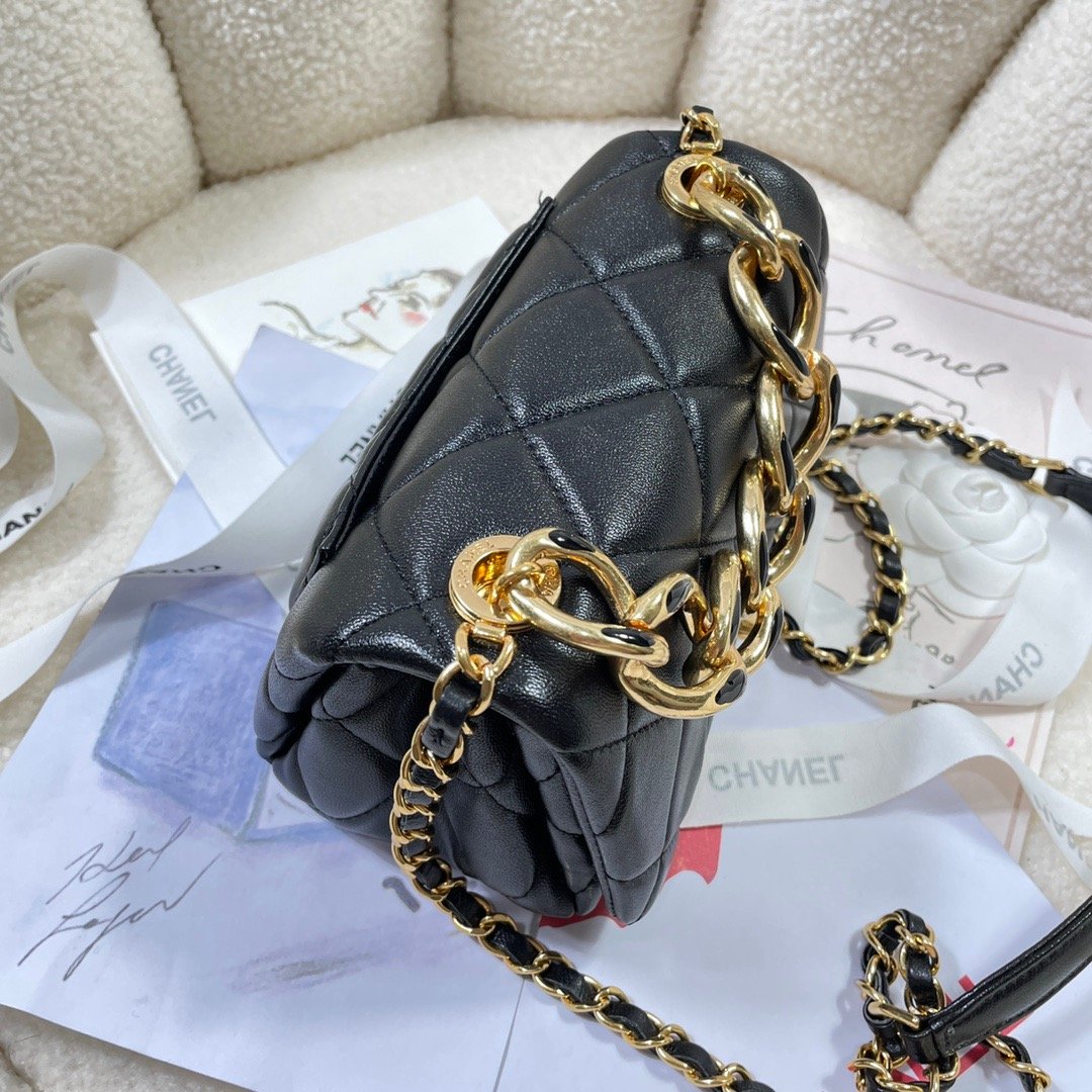 ChanelMini Flap Bag Gold Hardware Black For Women, Women’s Handbags, Shoulder Bags 6.7in/17cm AS3365