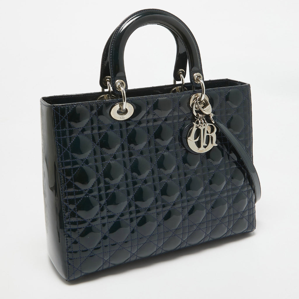 Dior Teal Blue Cannage  Leather Large Lady Dior Tote