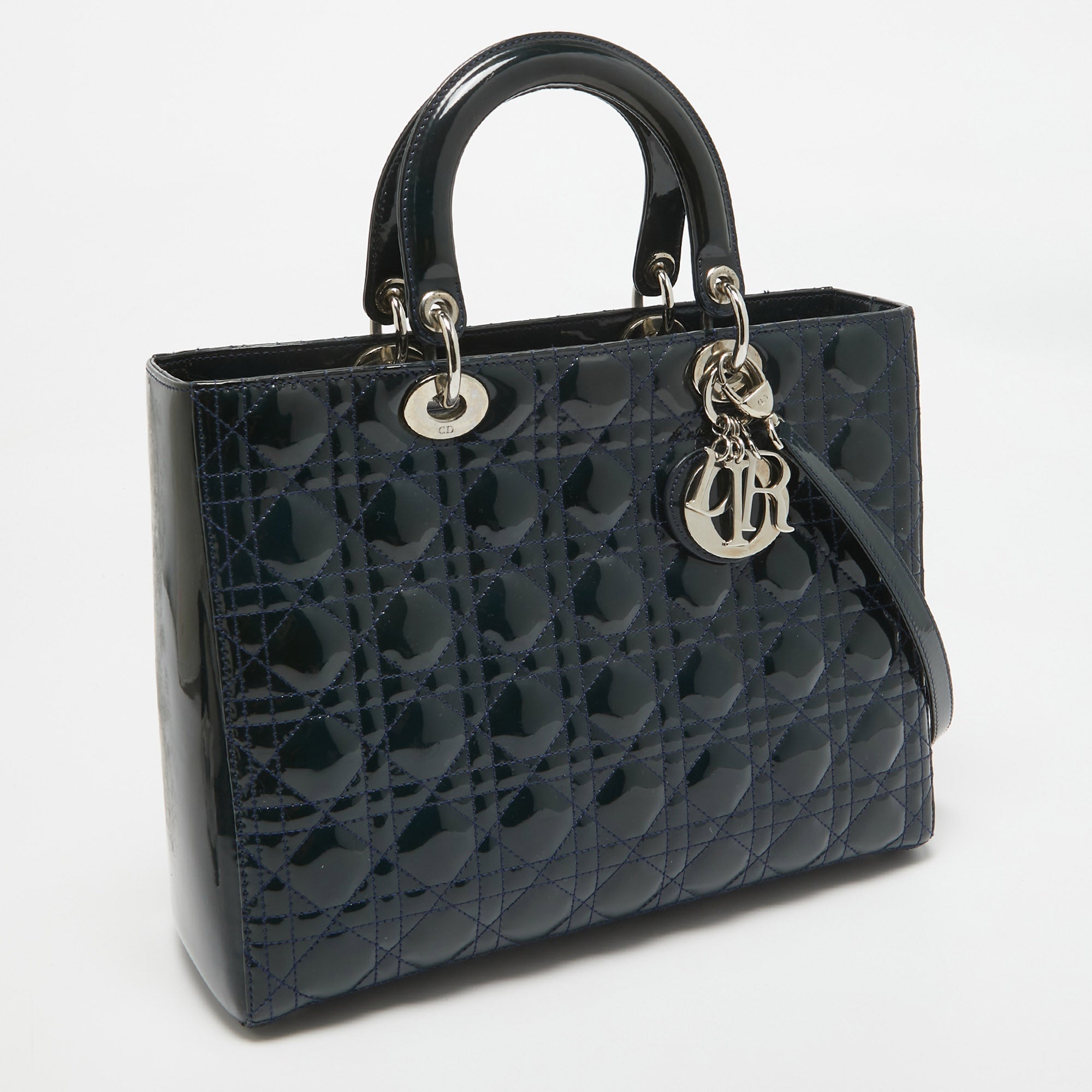 Dior Teal Blue Cannage  Leather Large Lady Dior Tote