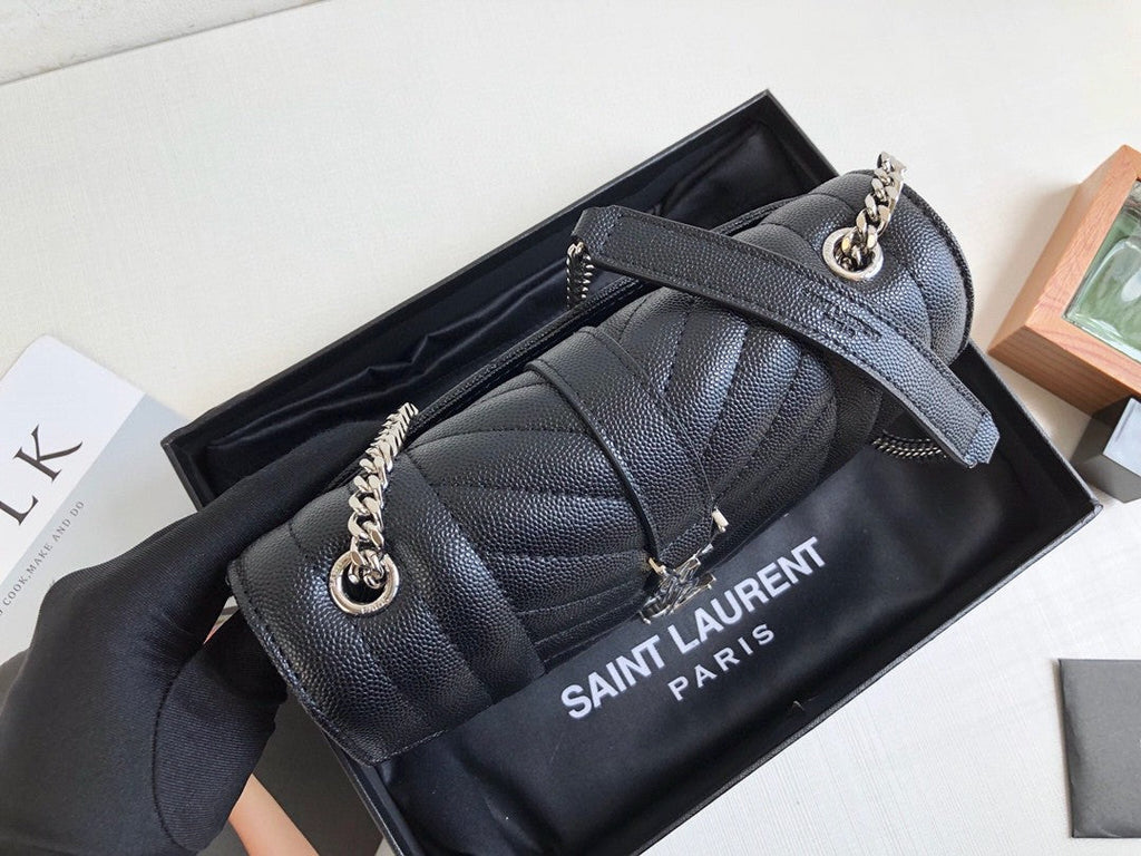 Top Quality Envelope Small Bag In Mix MatelassÃ© Grain De Poudre Black For Women 8.2in/21cm YSL 600195BOW921000