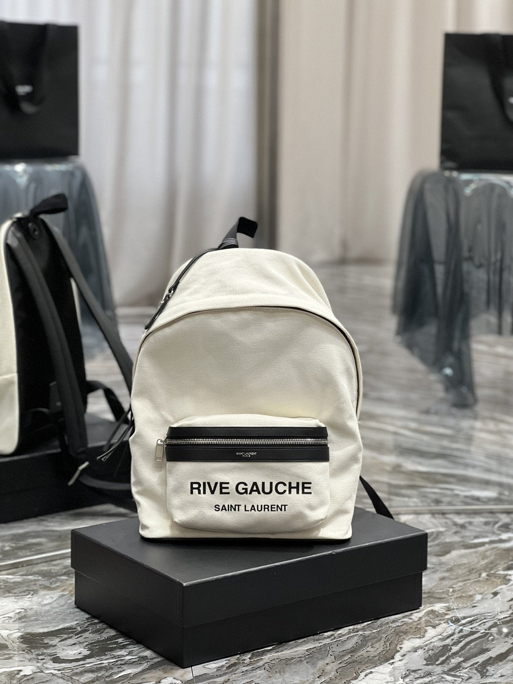Top Quality City Backpack In Canvas Unisex For Women 13.8in/35cm White YSL