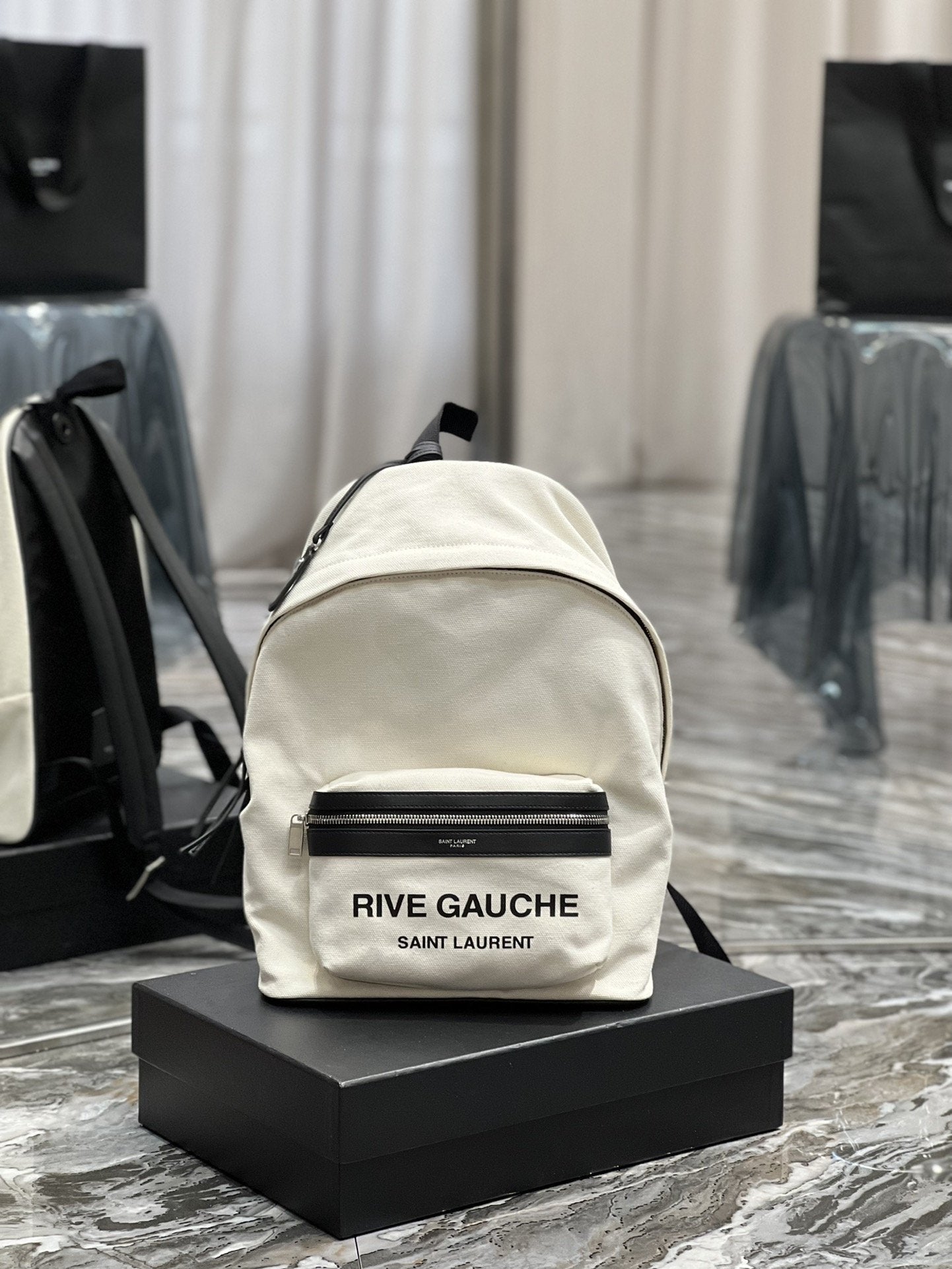 Top Quality City Backpack In Canvas Unisex For Women 13.8in/35cm White YSL