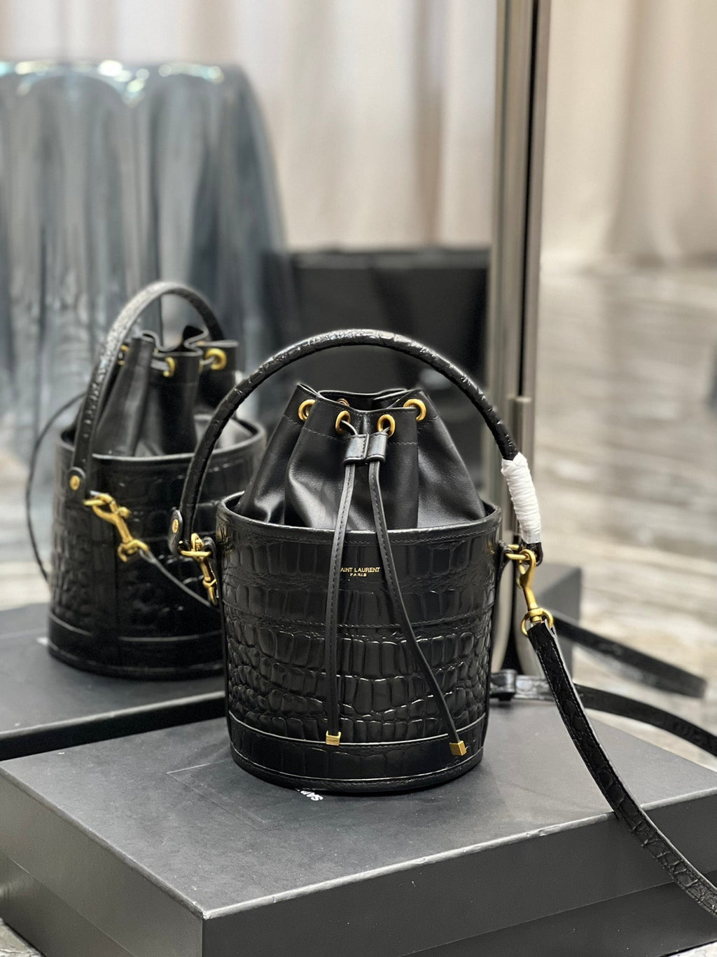 YSSL Bahia Small Bucket Bag Black For Women 10in/25cm YSL 6867332US3W1000