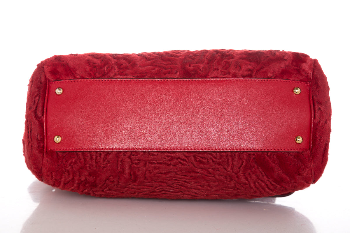 DolCeline & Gabbana Red Fur & Leather Shoulder Bag