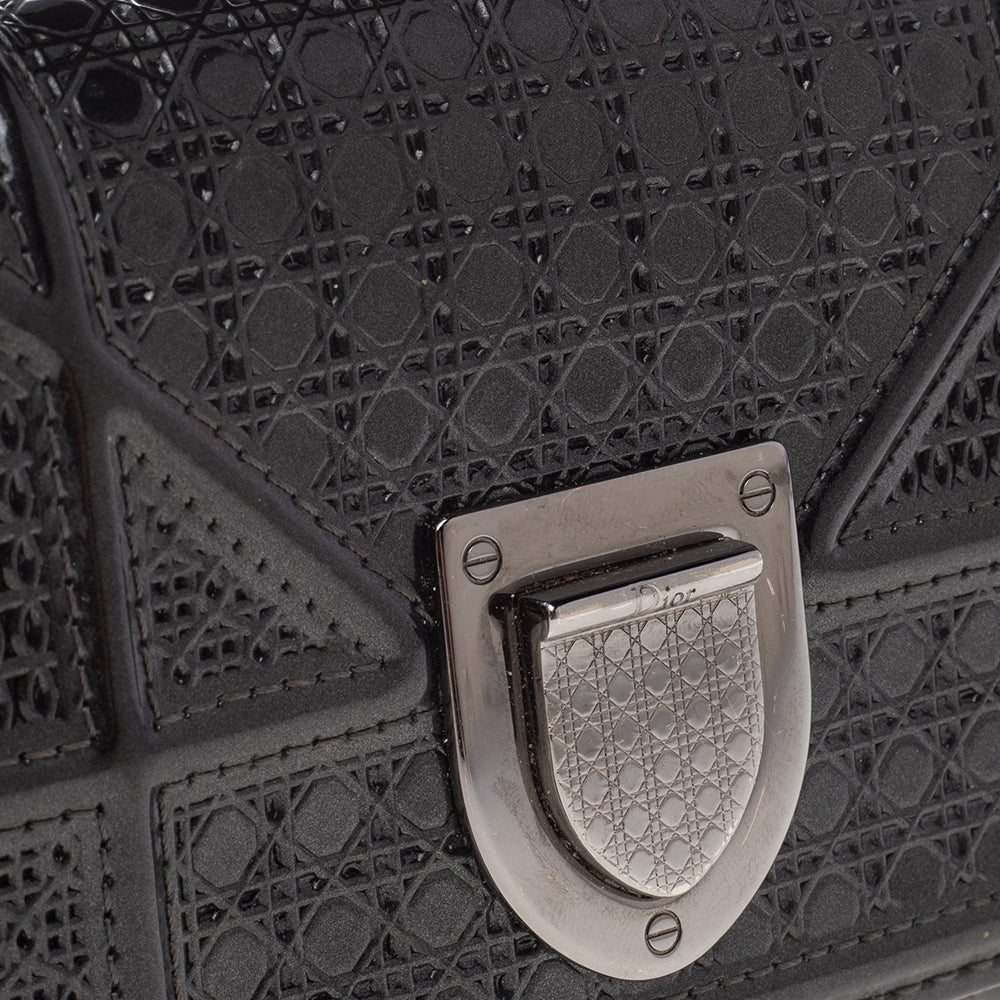 Dior Metallic Grey Micro Cannage  Leather Diorama Trifold Wallet..