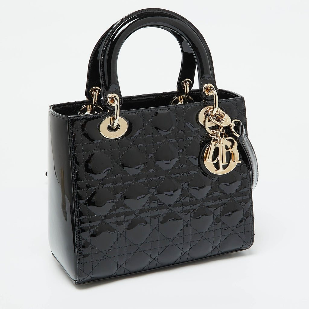 Dior Black Cannage  Leather Medium Lady Dior Tote