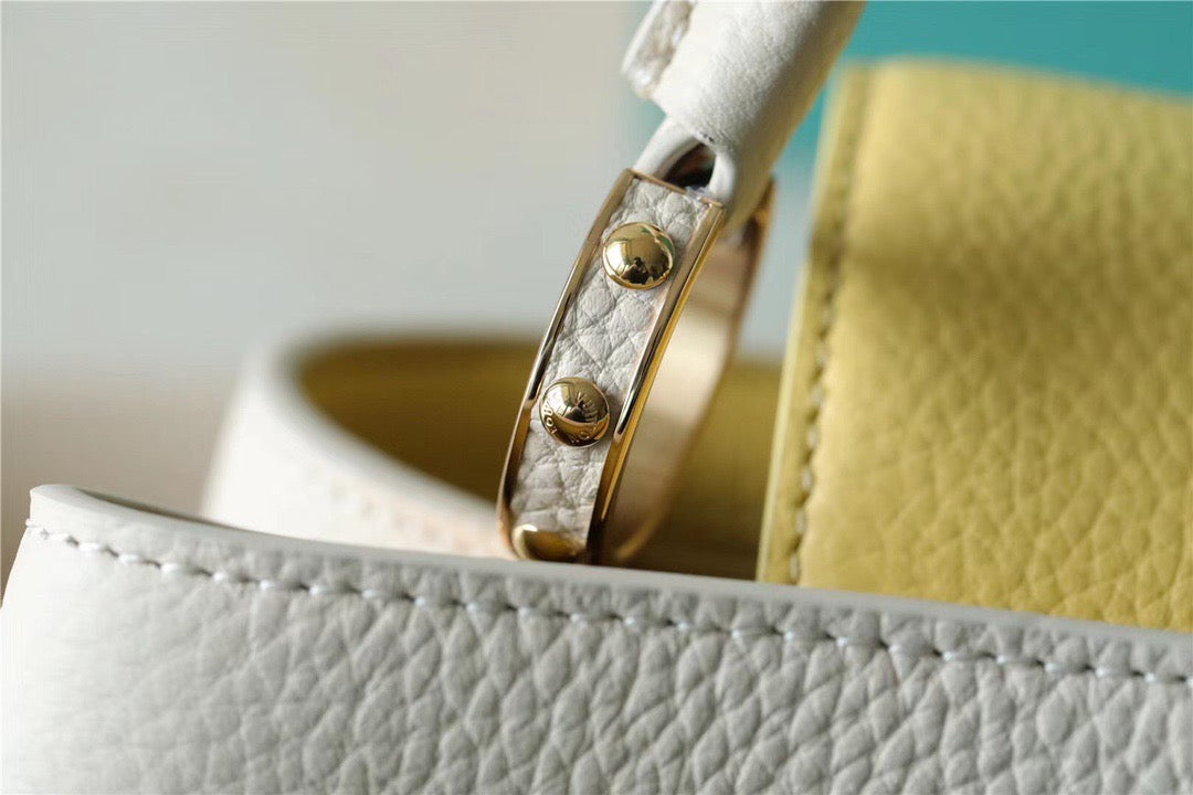 Louis Vuitton Capucines BB Taurillon Creme Beige/ Plume Yellow Berlingot For Women, Women’s Bags, Shoulder And Crossbody Bags 10.6in/27cm Louis Vuitton
