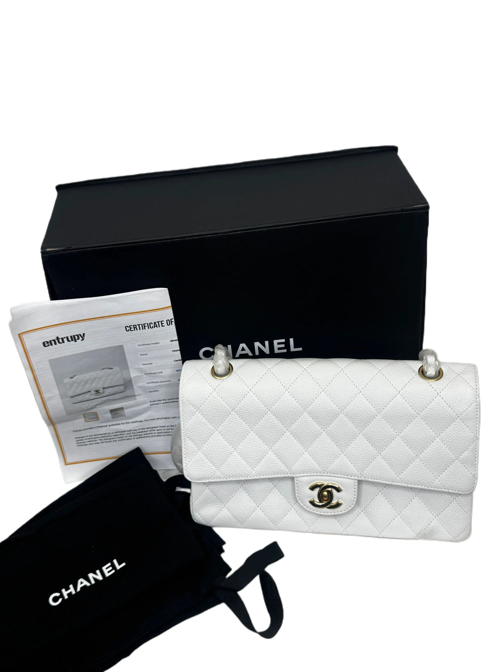Chanel Classic Double Flap Bag White Caviar With Gold-toned Hardware B20-01