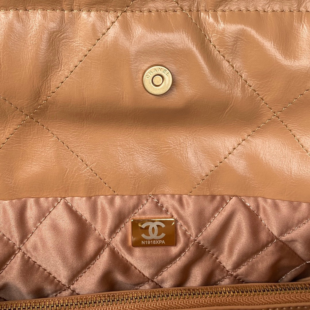 Chanel 22 Handbag Gold Hardware Shiny Camel For Women Handbags, Shoulder Bags 16.5in/38cm AS3261 B08037 NB356