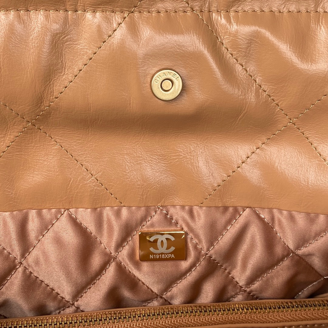 Chanel 22 Handbag Gold Hardware Shiny Camel For Women Handbags, Shoulder Bags 16.5in/38cm AS3261 B08037 NB356
