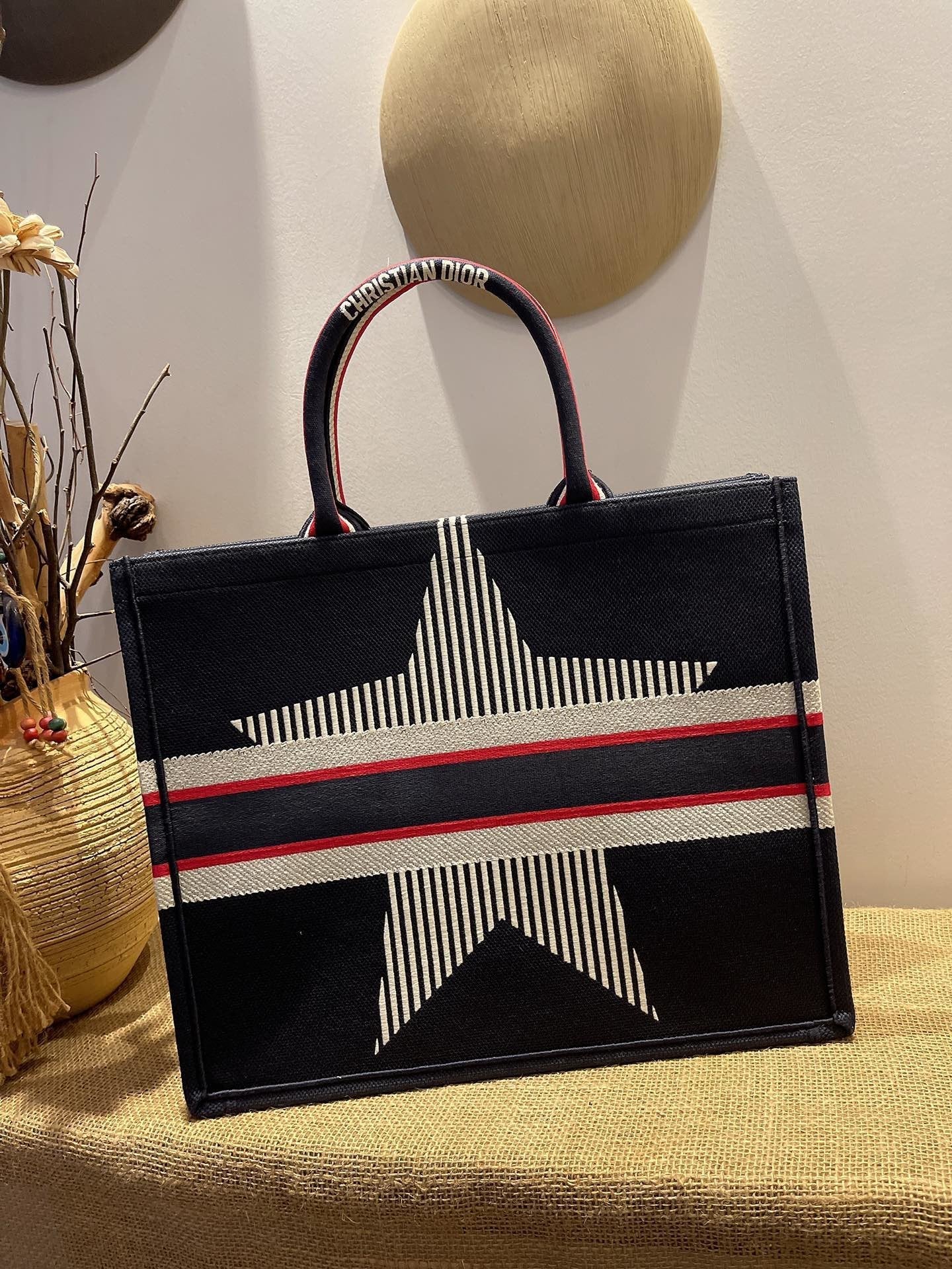 Large Book Tote Blue Three-Tone Embroidery, Blue, For Women Women Handbags, Shoulder Bags, 42cm CD M1286ZRSE_M928