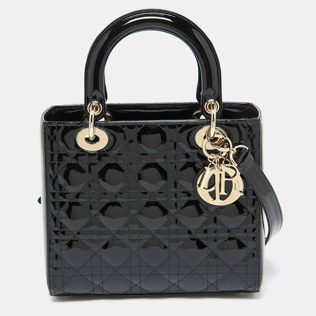 Dior Black Cannage  Leather Medium Lady Dior Tote