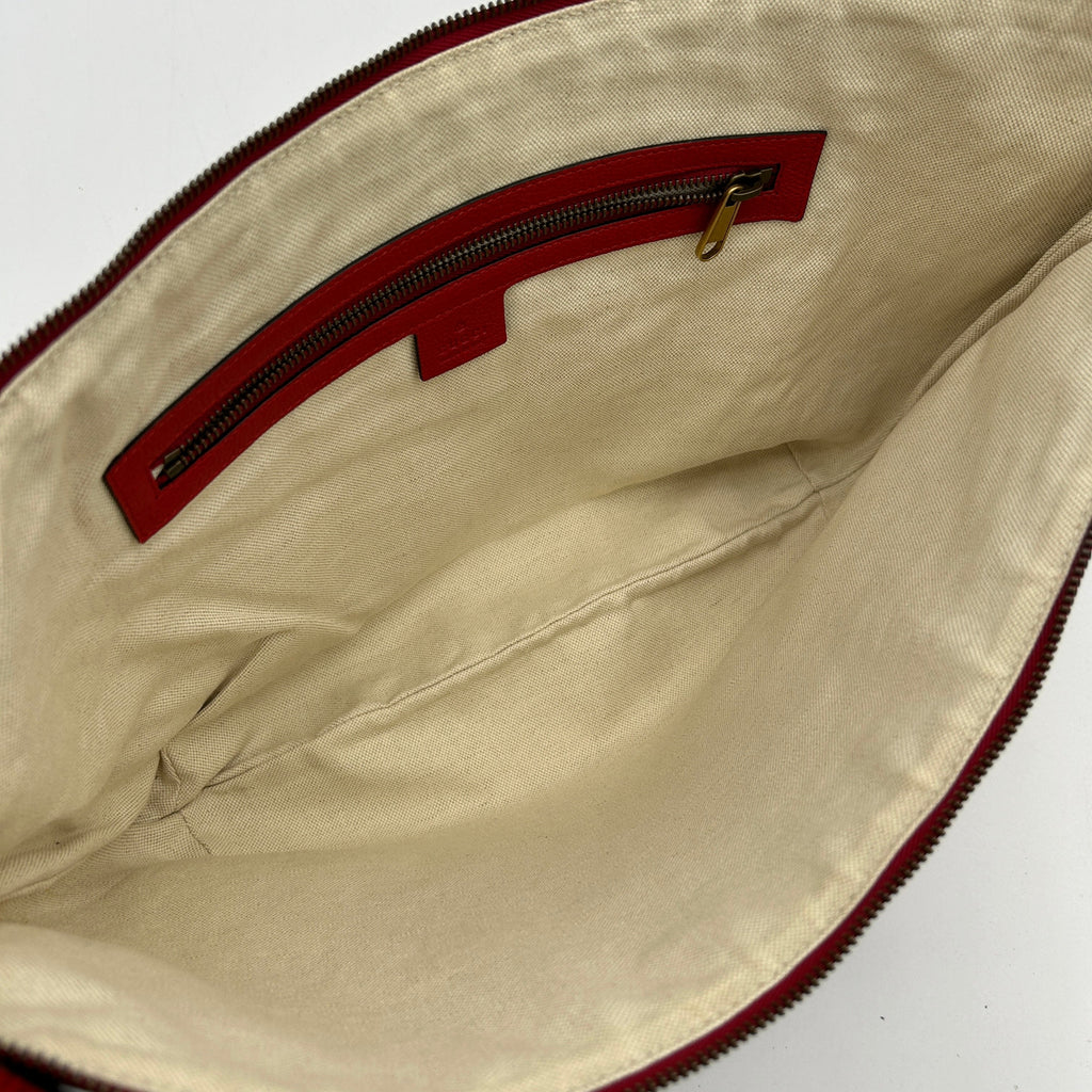 Gucci Red Logo Print Half-Moon Shoulder Bag