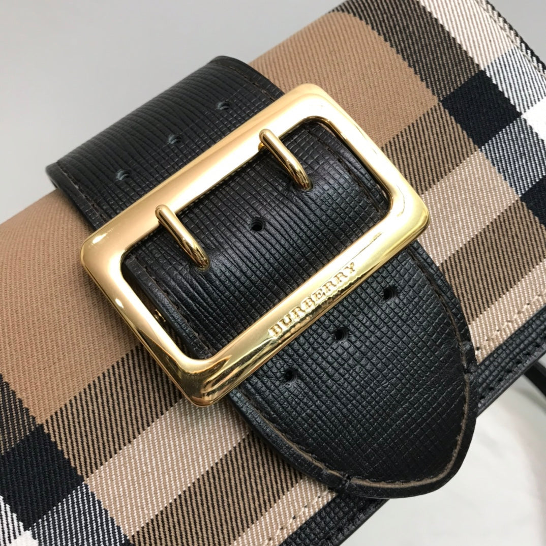 Burberry Small Bridle House Check And Buckle Crossbody Black For Women, Bags 7.8in/20cm