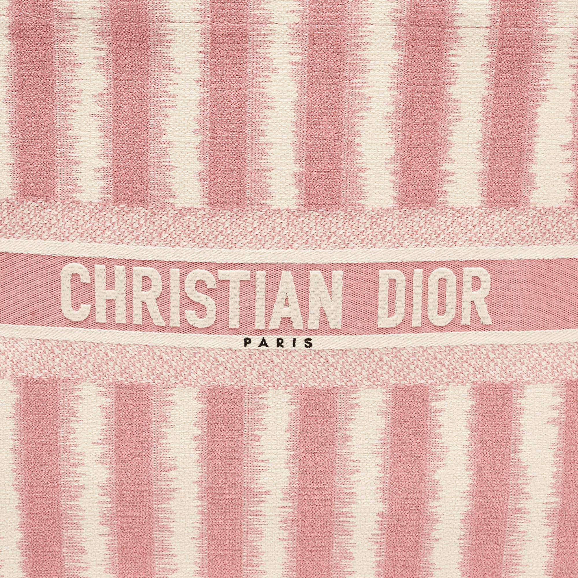 Dior Pink/white Canvas Large Stripe Book Tote