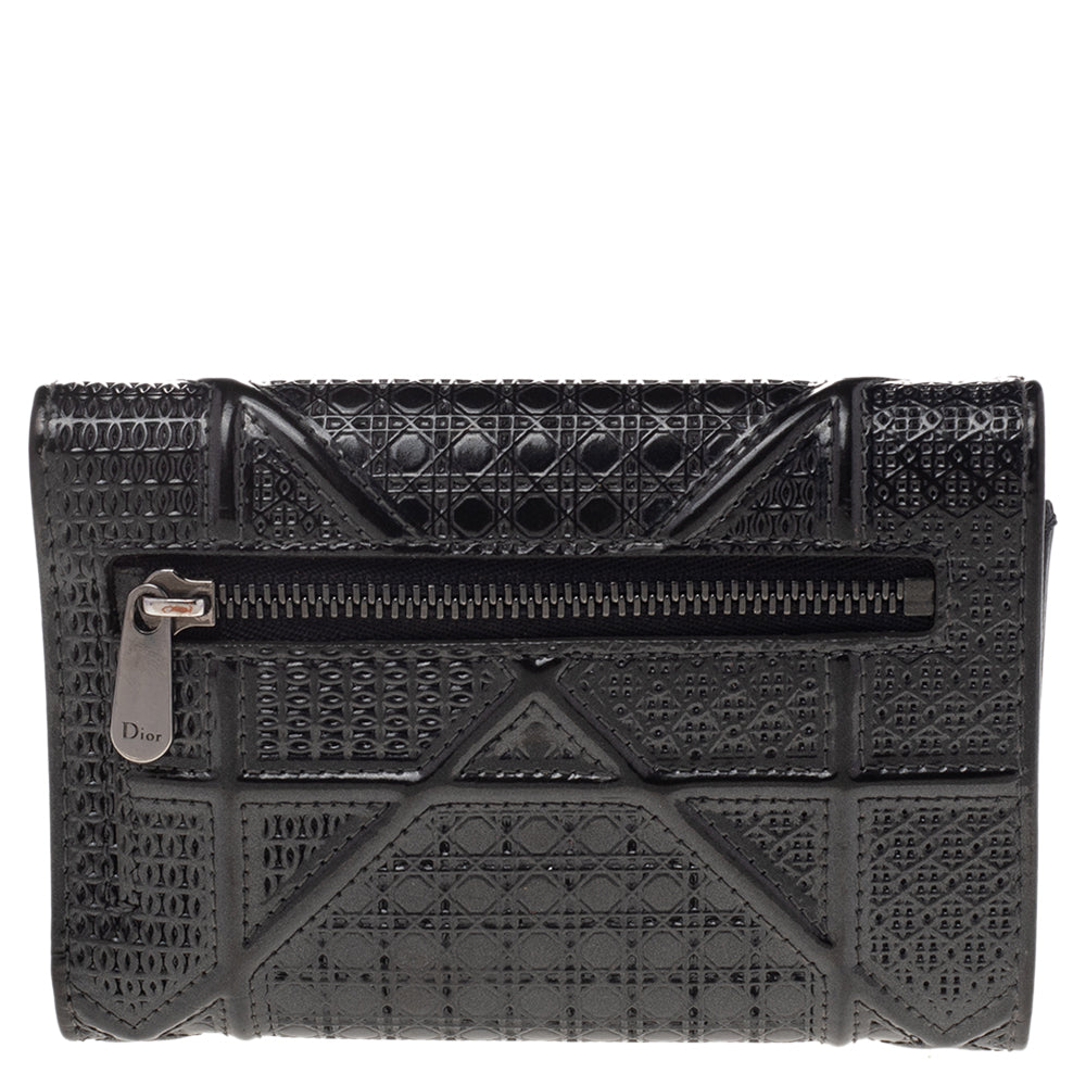 Dior Metallic Grey Micro Cannage  Leather Diorama Trifold Wallet..