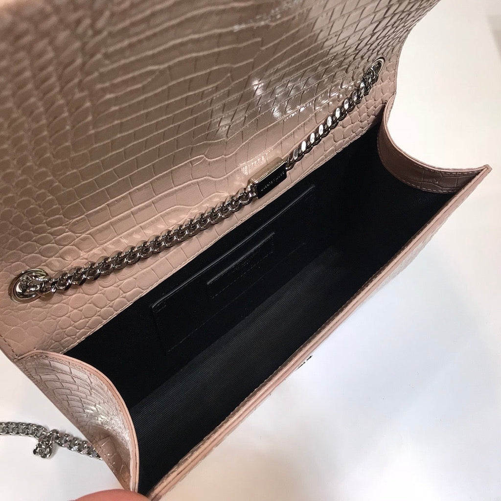 YSSL Kate Medium Chain Bag With Tassel In Embossed Crocodile Dark Beige For Women 9in/24cm YSL