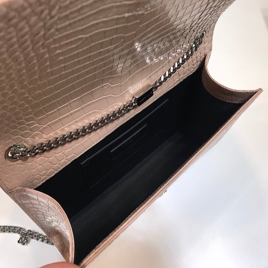 YSSL Kate Medium Chain Bag With Tassel In Embossed Crocodile Dark Beige For Women 9in/24cm YSL