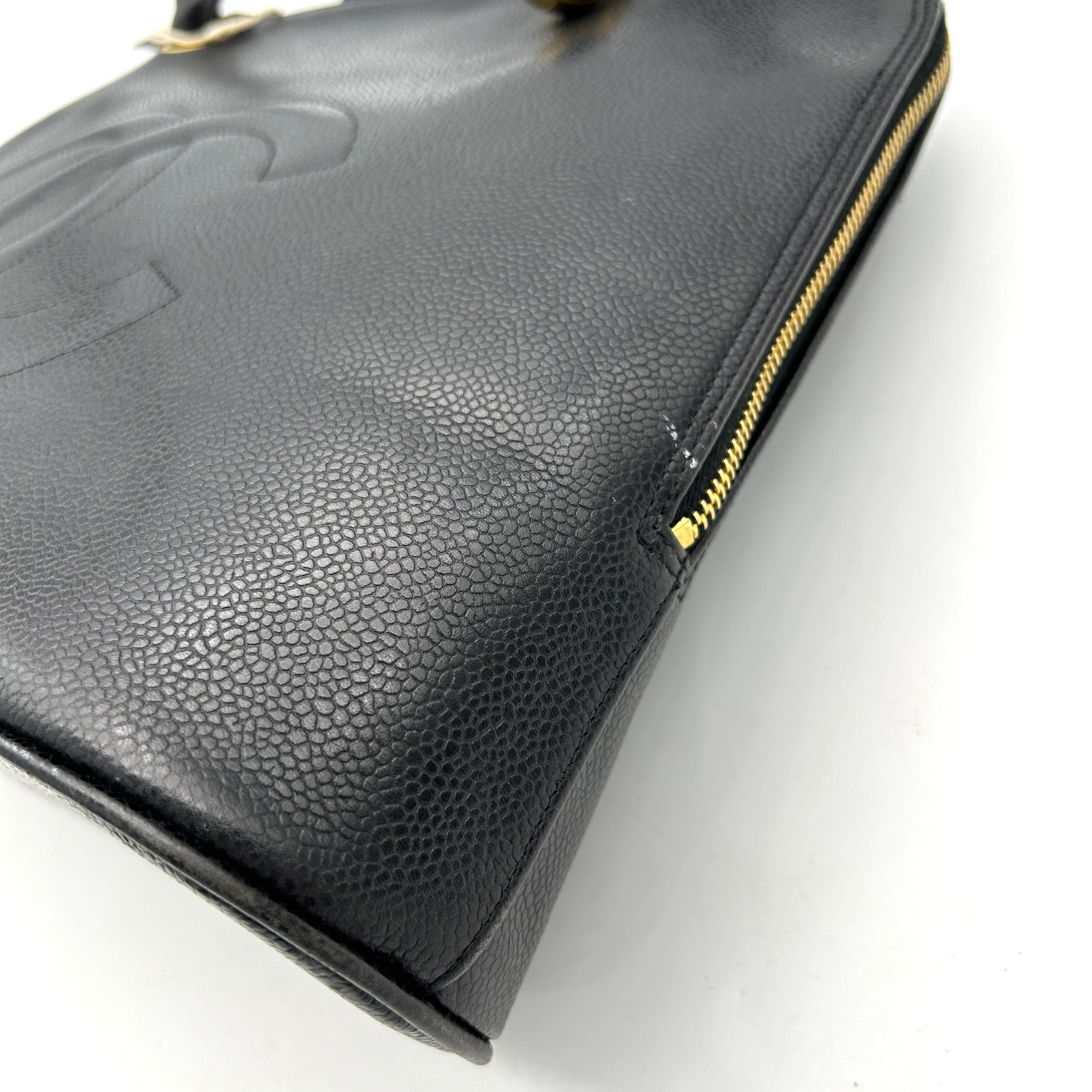 CHANEL Caviar Large CC Shoulder Bag Black  WD012636