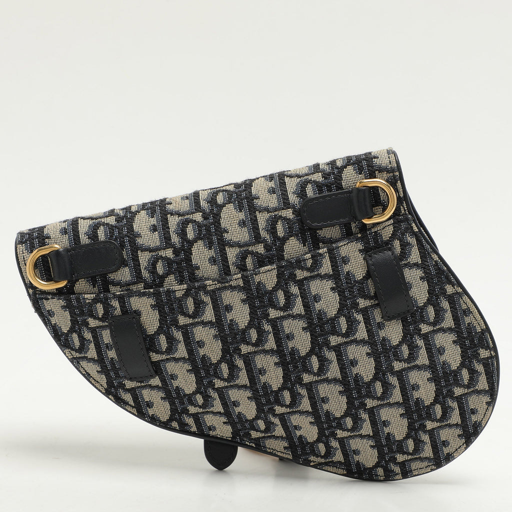 Dior Blue/black Oblique Canvas And Leather Saddle Belt Bag