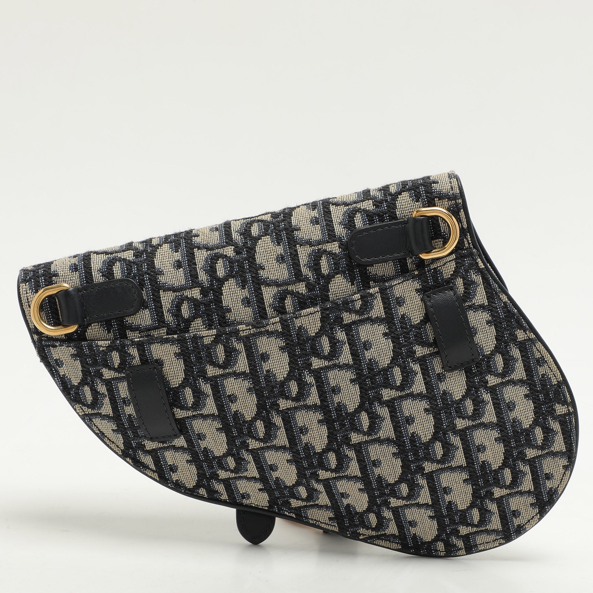 Dior Blue/black Oblique Canvas And Leather Saddle Belt Bag