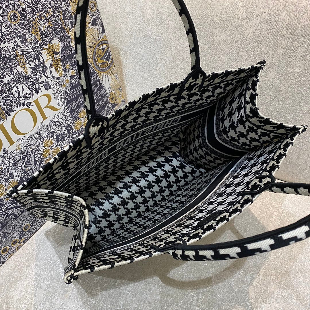 Dior Large Book Tote Black Houndstooth Embroidery, Black/White, For Women Women’s Handbags, Shoulder Bags, 42cm CD