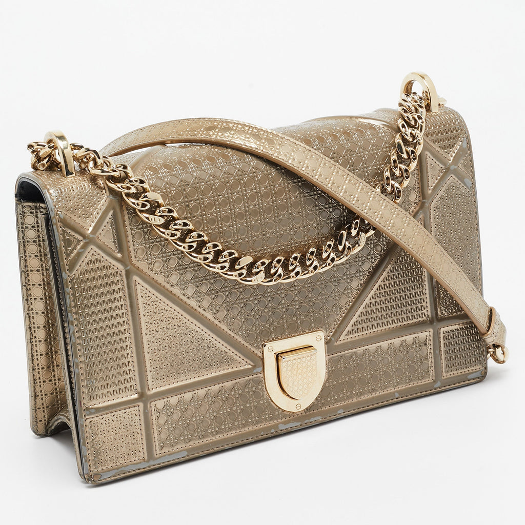 Dior Gold Microcannage  Leather Medium Diorama Shoulder Bag