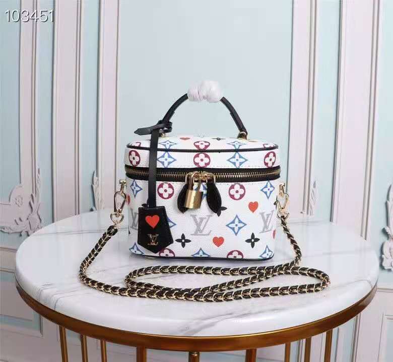 Louis Vuitton Vanity PM Bag Game On Monogram Canvas White By Nicolas Ghesquiere For Women, WomenÃƒÂ¢Ã¢â€šÂ¬Ã¢â€žÂ¢s Handbags, Shoulder And Crossbody 7.5in/19cm Louis Vuitton M57458
