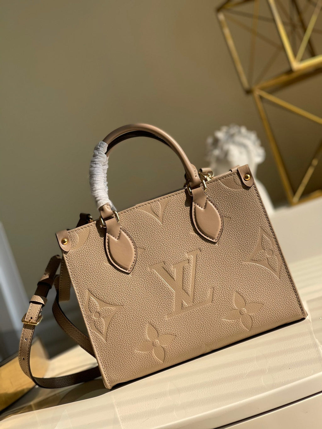 Louis Vuitton OnTheGo PM Tote Bag Monogram Empreinte Beige For Women, WomenÃƒÂ¢Ã¢â€šÂ¬Ã¢â€žÂ¢s Handbags, Shoulder And Crossbody Bags 9.8in/25cm Louis Vuitton