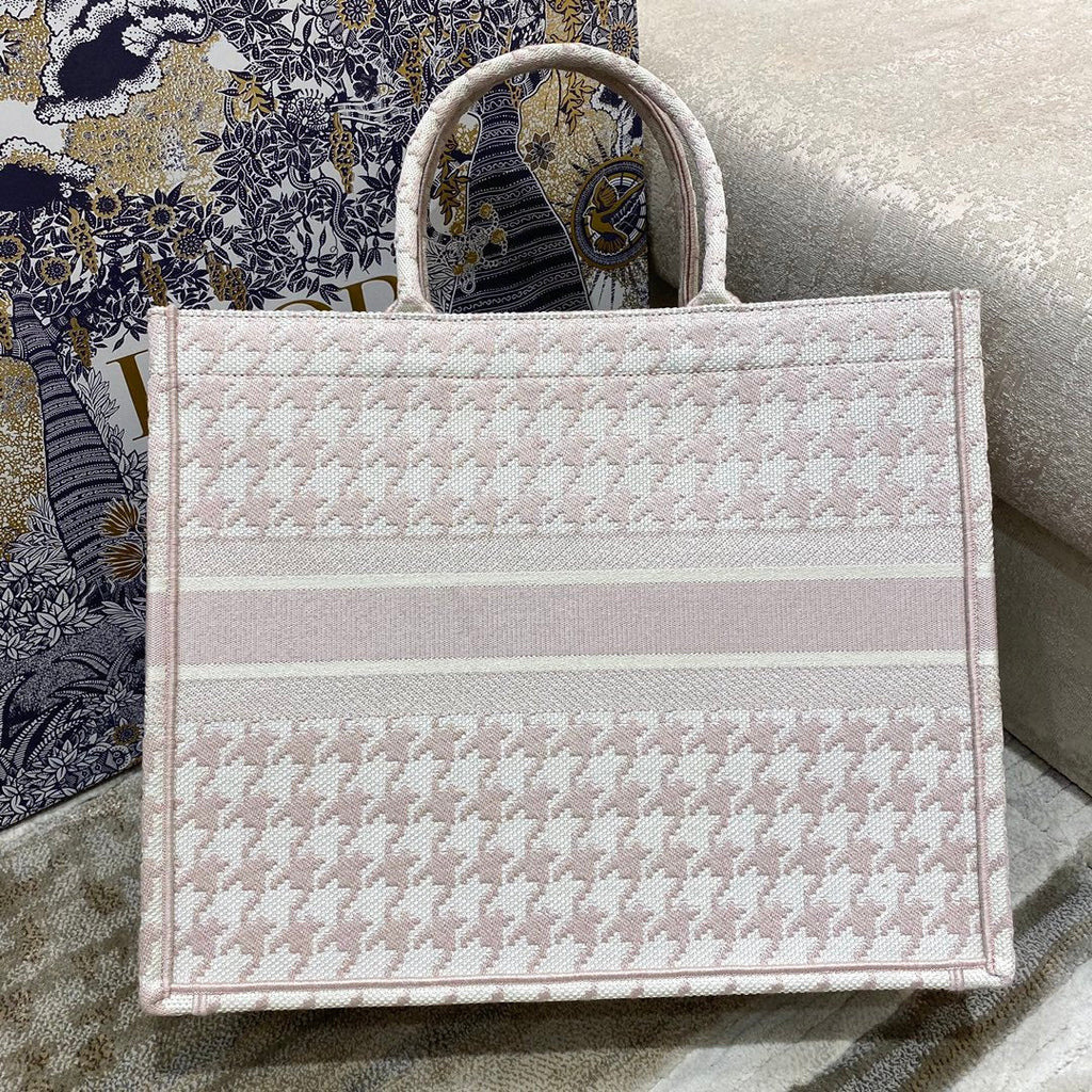 Dior Large Book Tote Pale Pink Houndstooth Embroidery, Pink, For Women Women’s Handbags, Shoulder Bags, 42cm CD