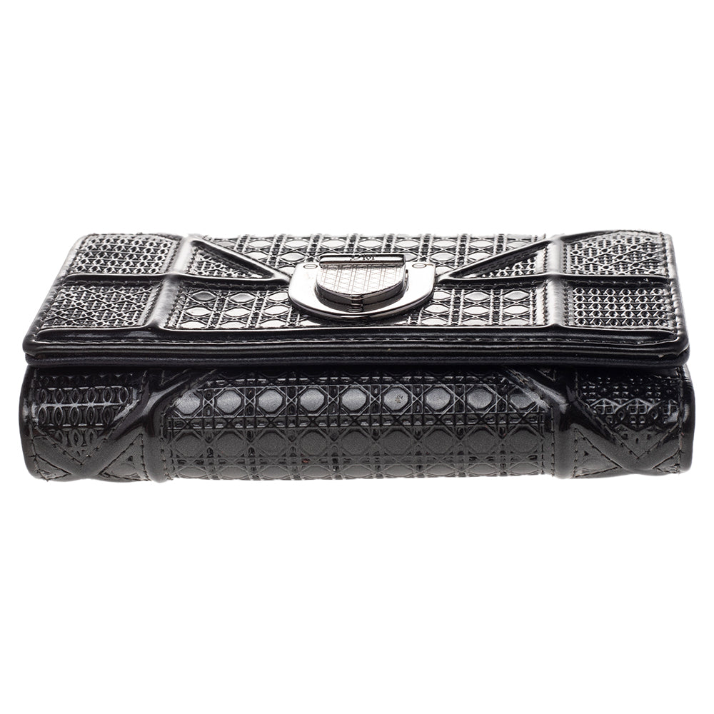Dior Metallic Grey Micro Cannage  Leather Diorama Trifold Wallet..