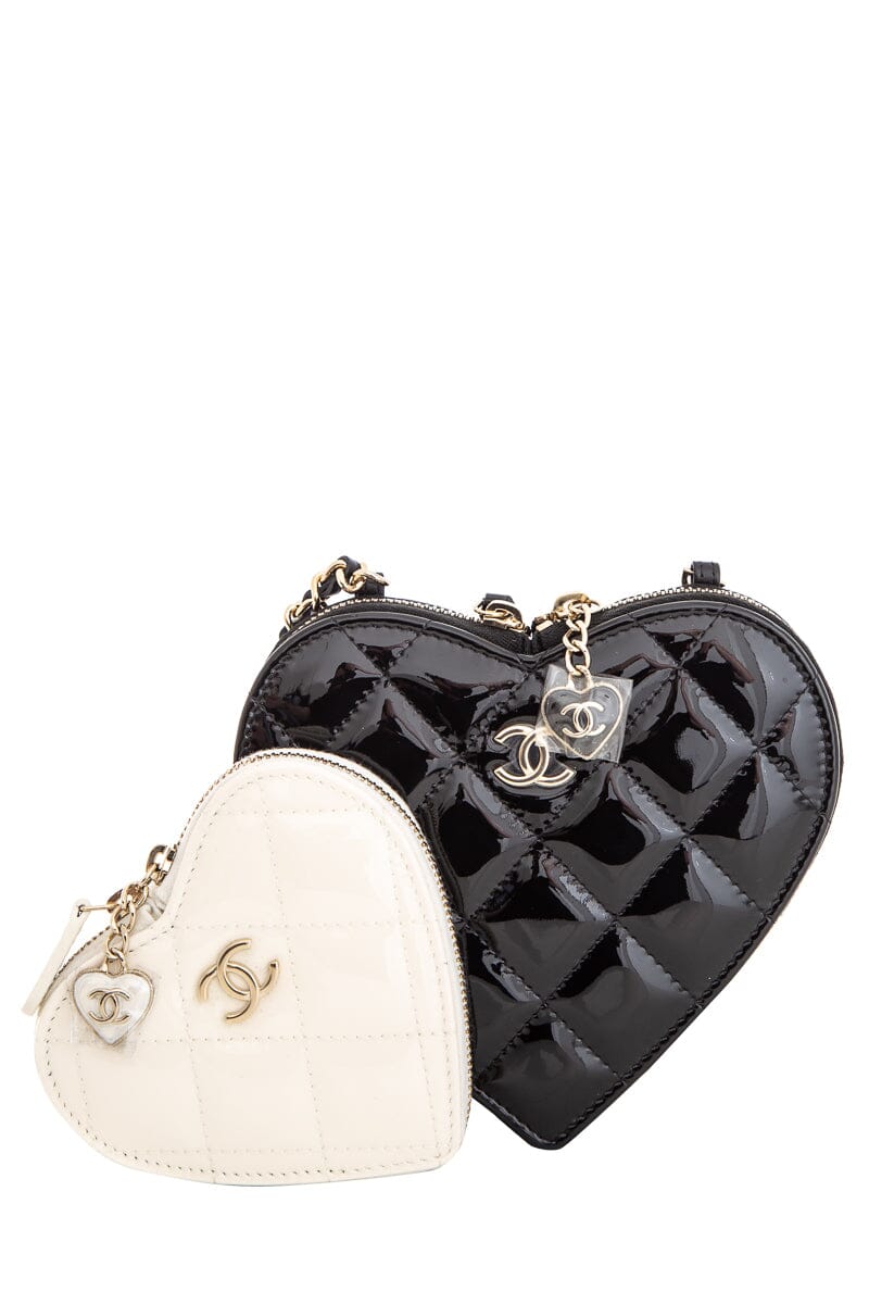 Chanel Patent Calfskin Resin Quilted CC Heart Clutch Shoulder Bag