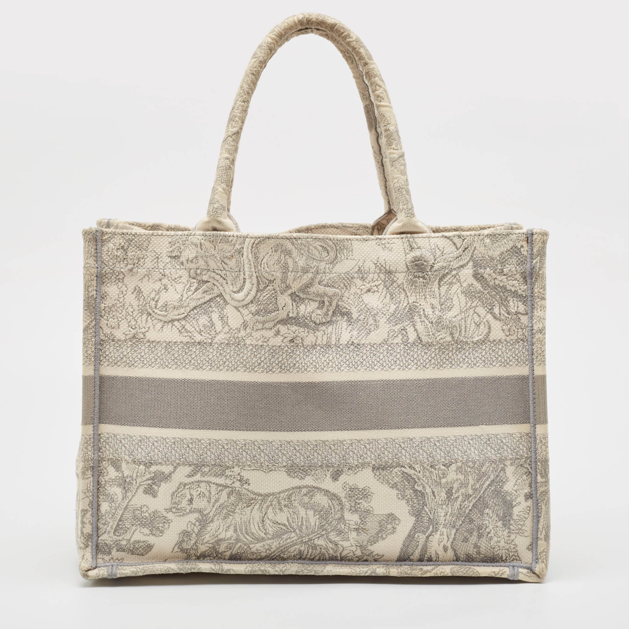 Dior Grey/white Embroidered Canvas Medium Toile De Jouy Book Tote