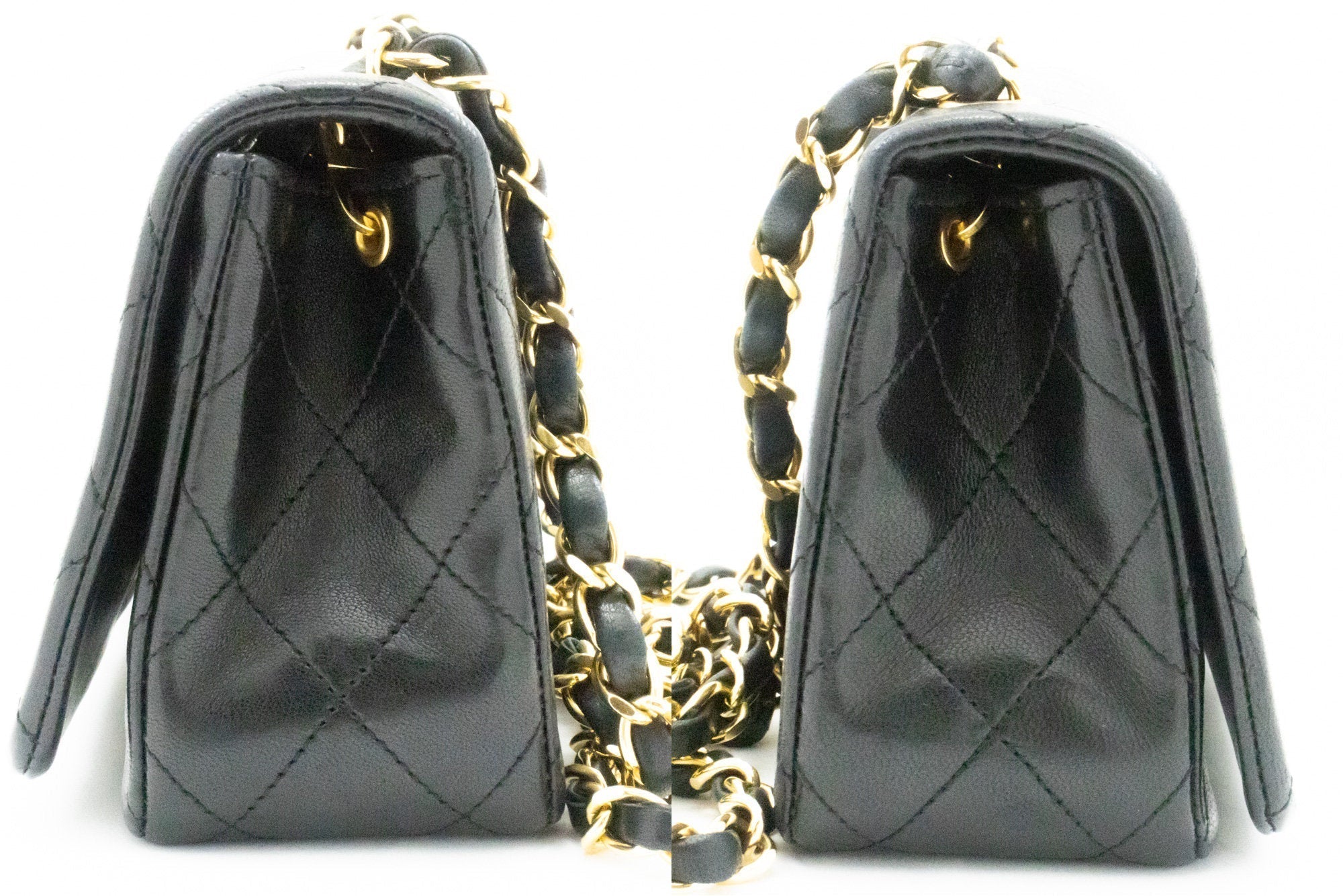 CHANEL Full Flap Chain Shoulder Bag Crossbody Black Quilted Lamb k64