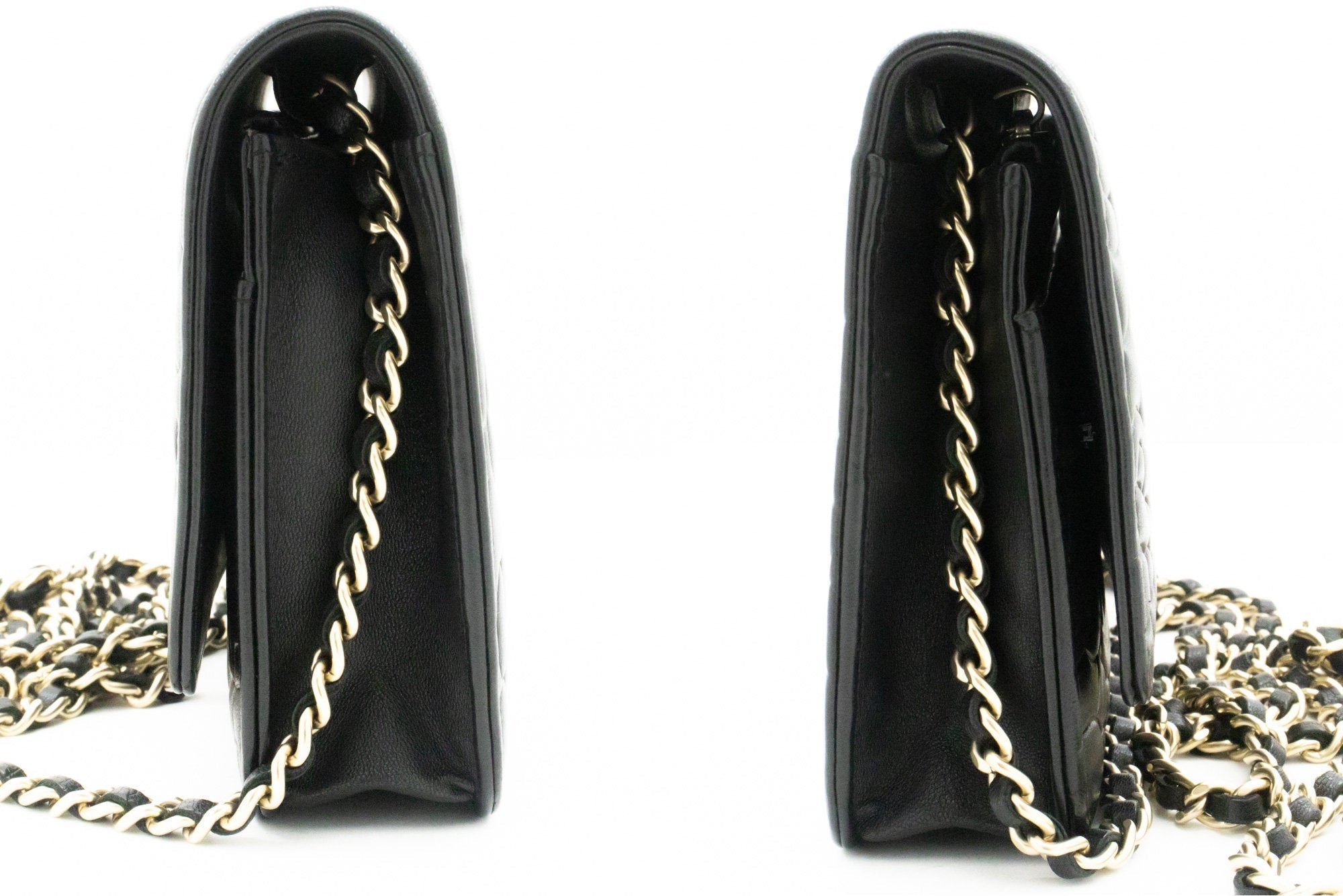 CHANEL Black Camellia Embossed Wallet On Chain WOC Shoulder Bag k53