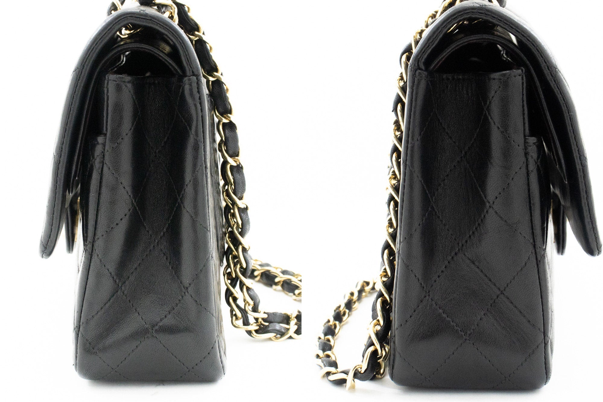 CHANEL Classic Double Flap Medium Chain Shoulder Bag Black Lamb k34