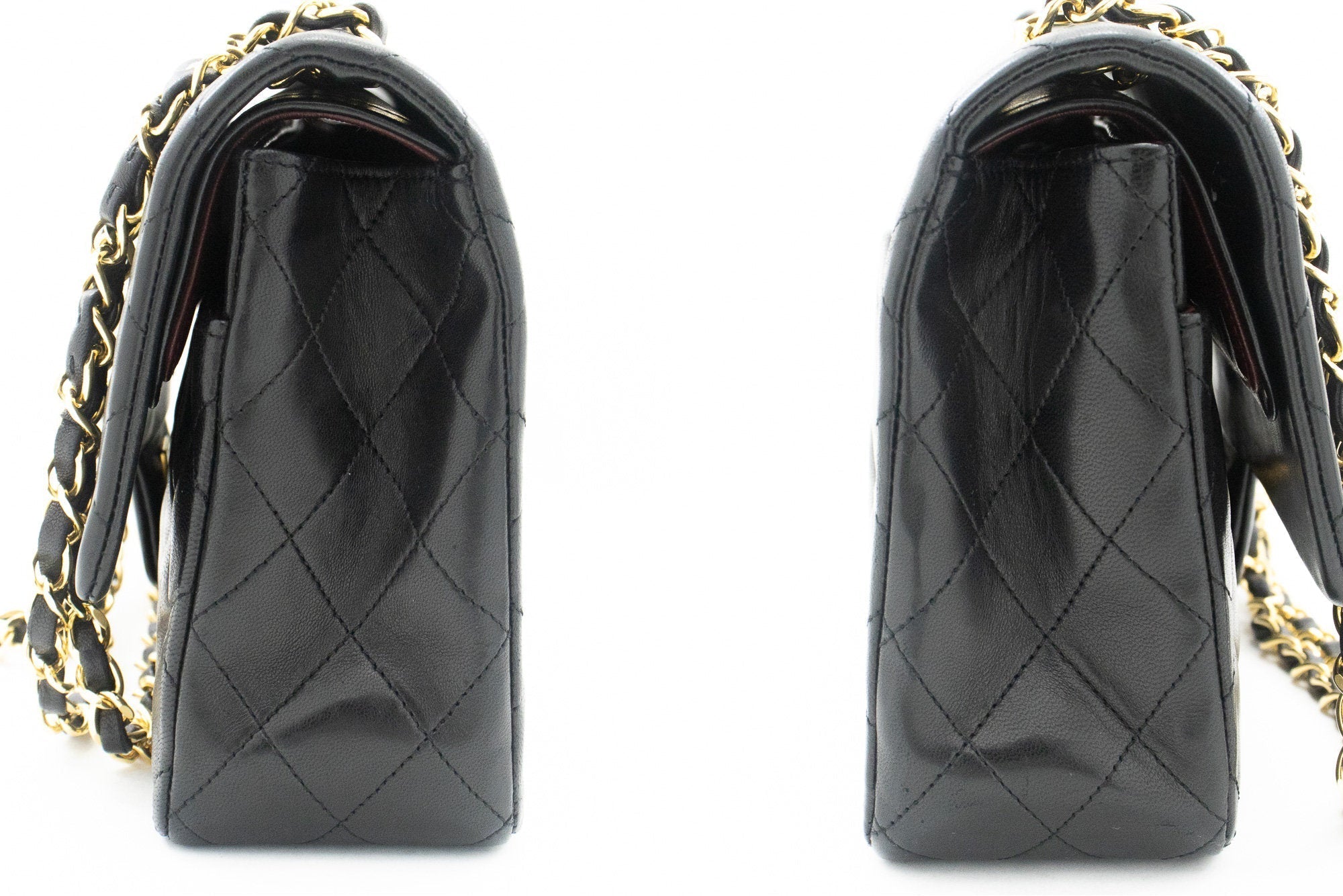 CHANEL Classic Double Flap 10" Chain Shoulder Bag Black Lambskin j92