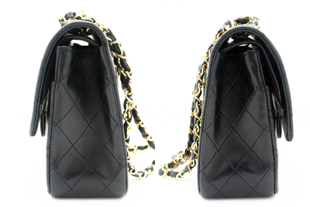 CHANEL Classic Double Flap Medium Chain Shoulder Bag Black Lamb k79