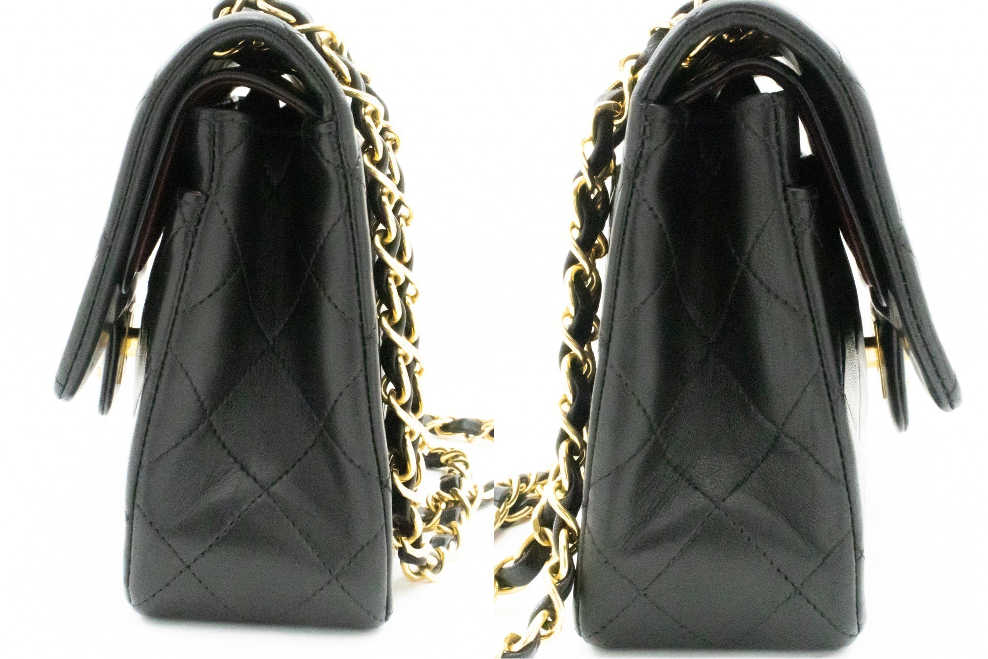 CHANEL Classic Double Flap 9" Chain Shoulder Bag Black Lambskin k51