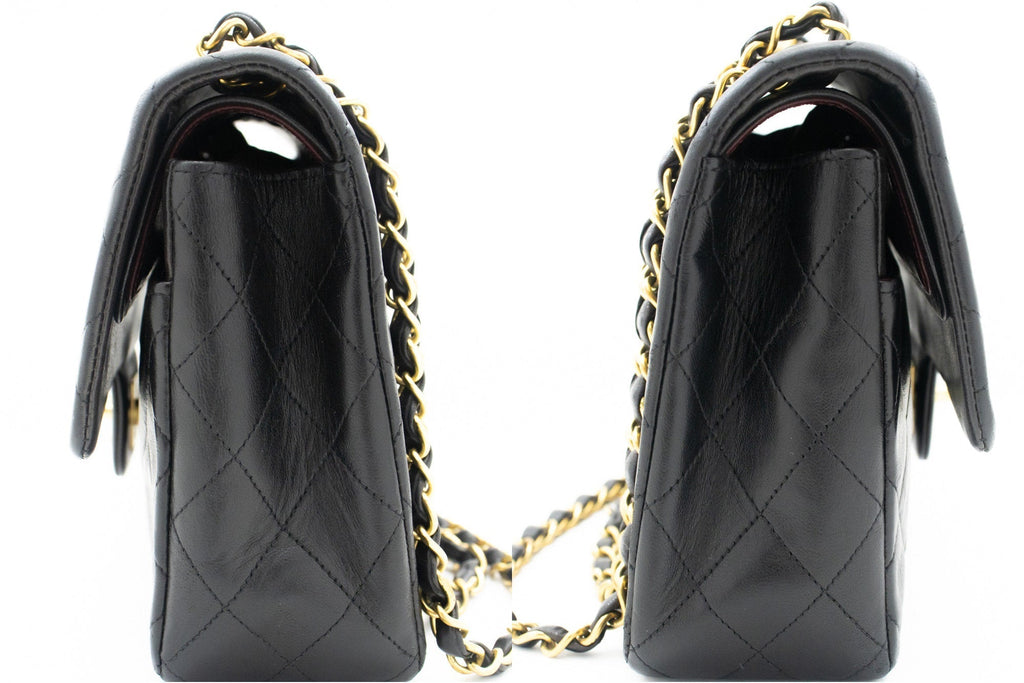 CHANEL Classic Double Flap 10" Chain Shoulder Bag Black Lambskin k77