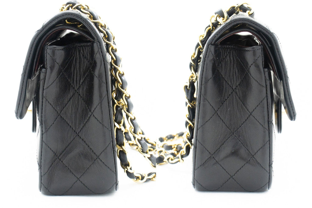 CHANEL Classic Double Flap 9" Chain Shoulder Bag Black Lambskin k10